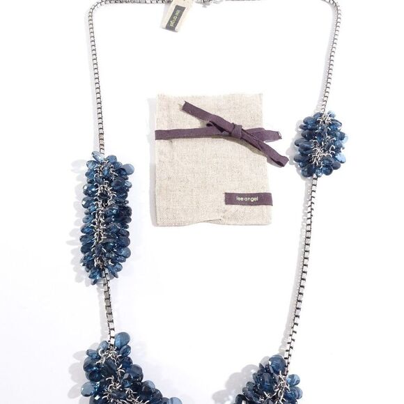 Lee Angel Lucite navy Stone Cluster Box Link Necklace NWT 159 - Picture 3 of 6